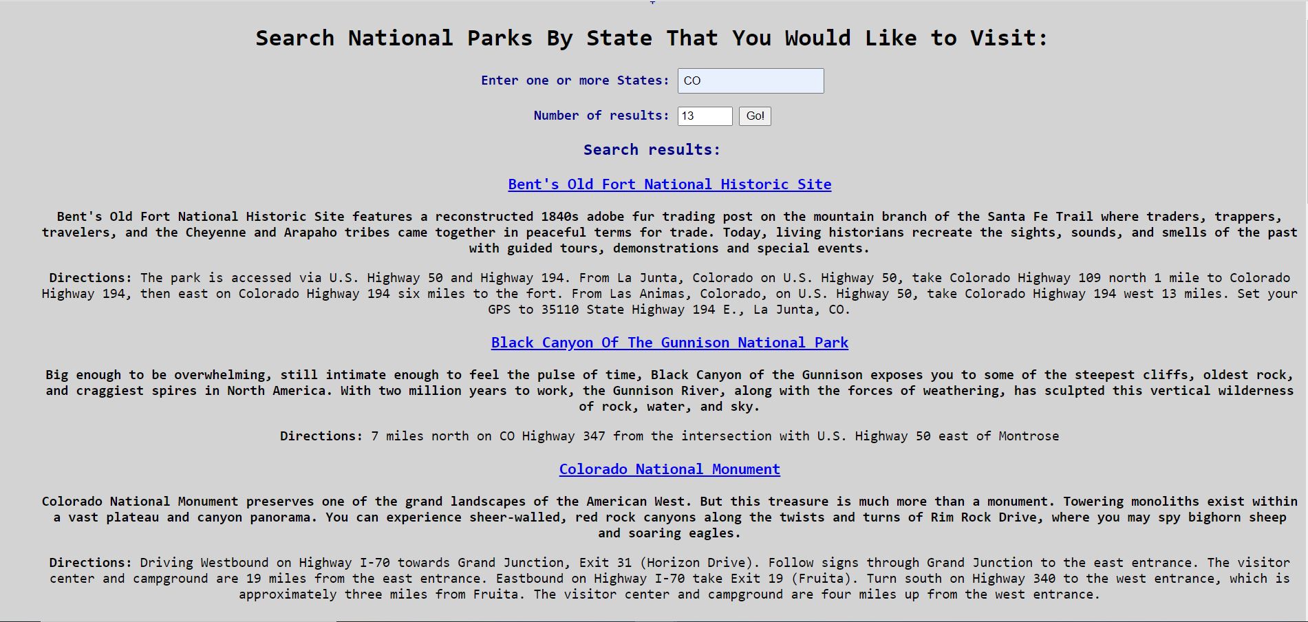 National Parks App Screenshot